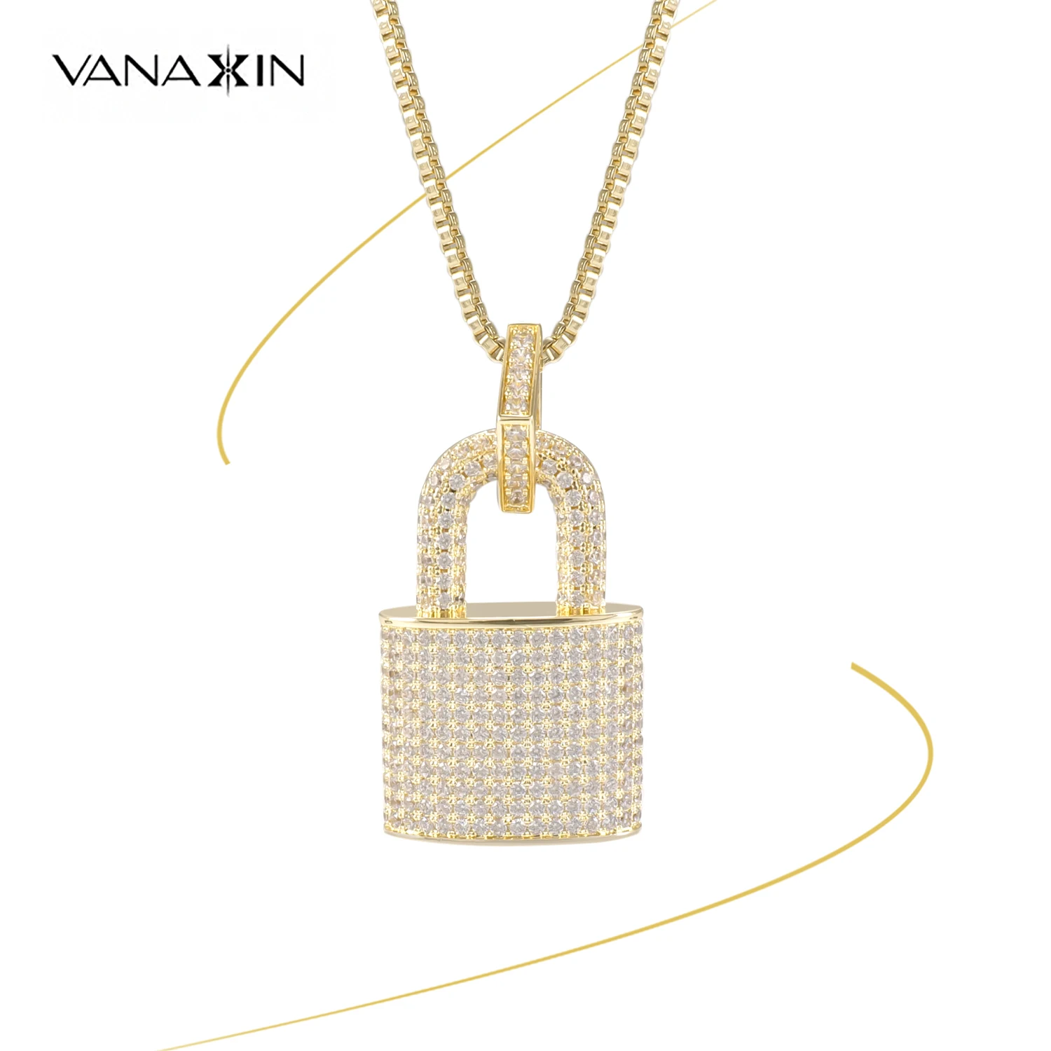VANAXIN хип-хоп циркониевая подвеска с замком, леденцовое блестящее кубическое ожерелье для мужчин, ювелирные изделия