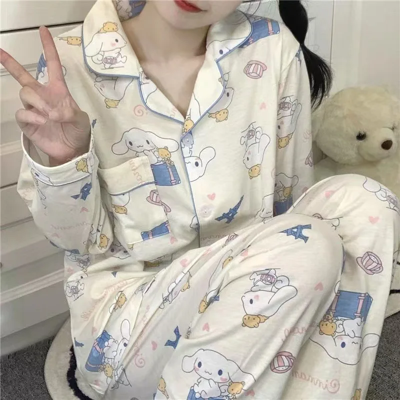 

Kawaii Sanrio Cartoon Pajamas Cute Cinnamoroll Long-Sleeved Leisure Wear Soft Comfortable Spring Autumn Creative Children Gifts