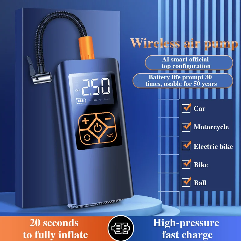 

Electric Air Pump Inflator Wireless Rechargeable Portable Hand-held Inflator Portable Intelligent Digital Display Inflator