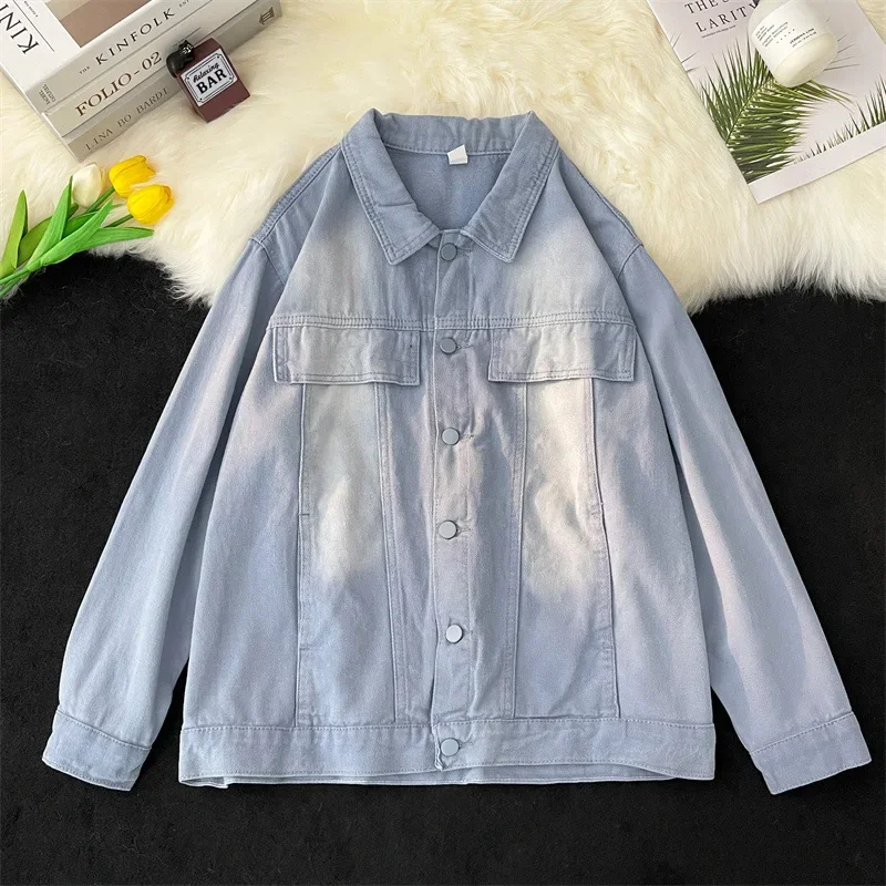 Джинсовая куртка унисекс с эффектом потертости модный универсальный кардиган