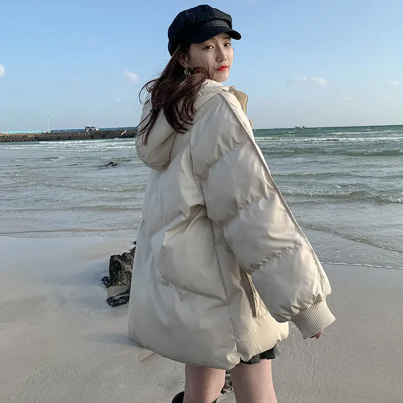 Women Thickened Outerwear Parkas Harajuku Hooded 2023 Korean Loose Puffer Jackets Solid Color Short Winter Female Coats Fashion