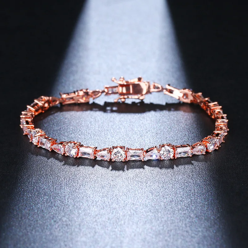 

High Quality Round and Water Drop and Rectangle Zirconia Bracelet for Women Personality Design Luxury Bracelets Birthday Gifts