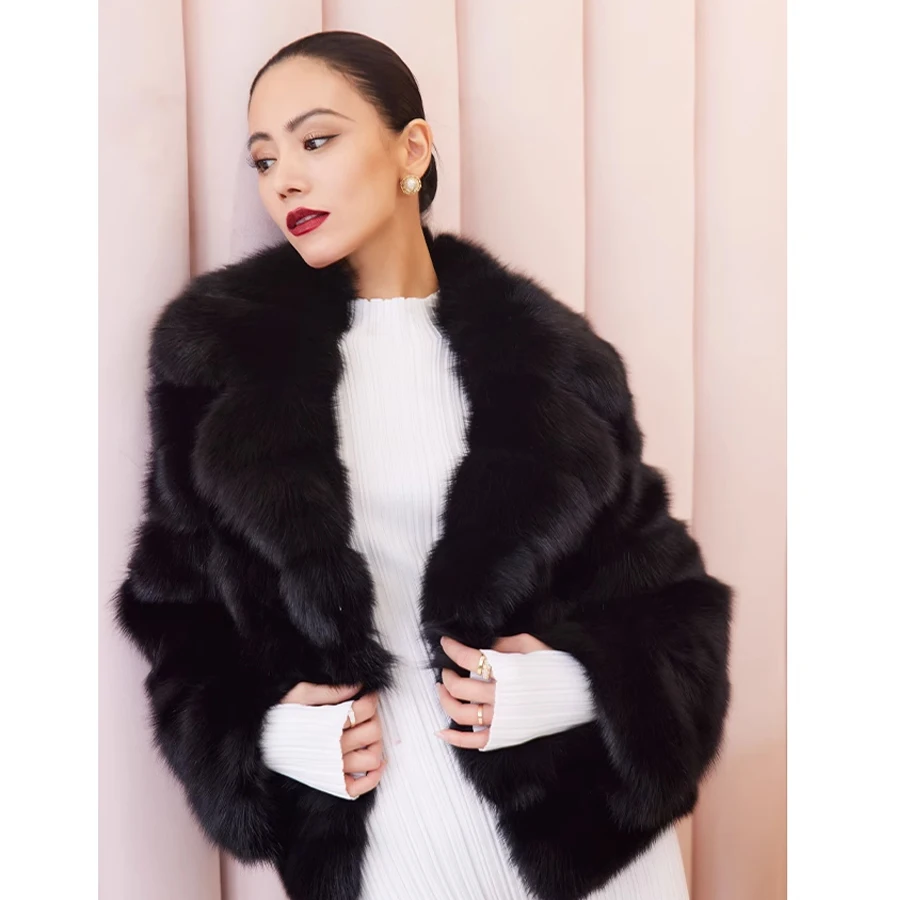 

Женская Шуба из натурального меха, короткая шуба из натурального Лисьего меха, популярная одежда для женщин, женские шубы из лисьего меха