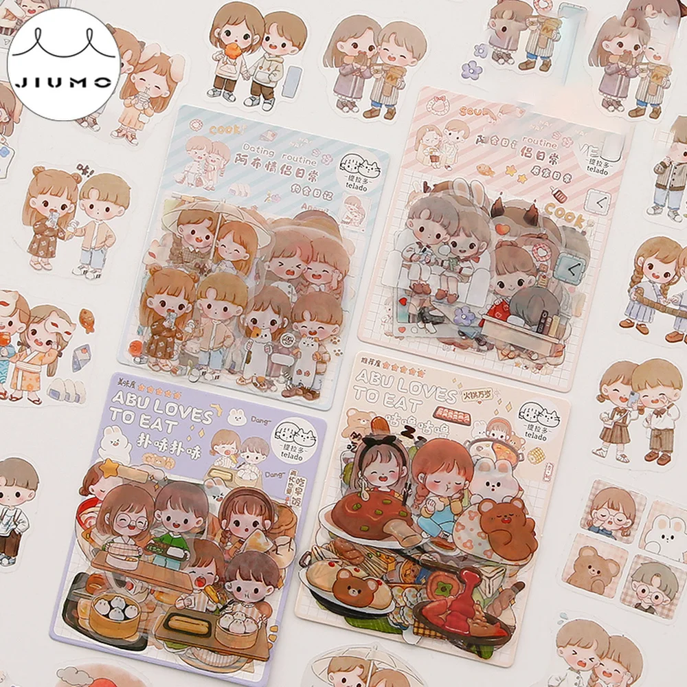 

JIUMO 4 Cartoon Couples Daily PET Sticker Pack Creative Cute Character Hand Account Material Stickers Decorative Stickers