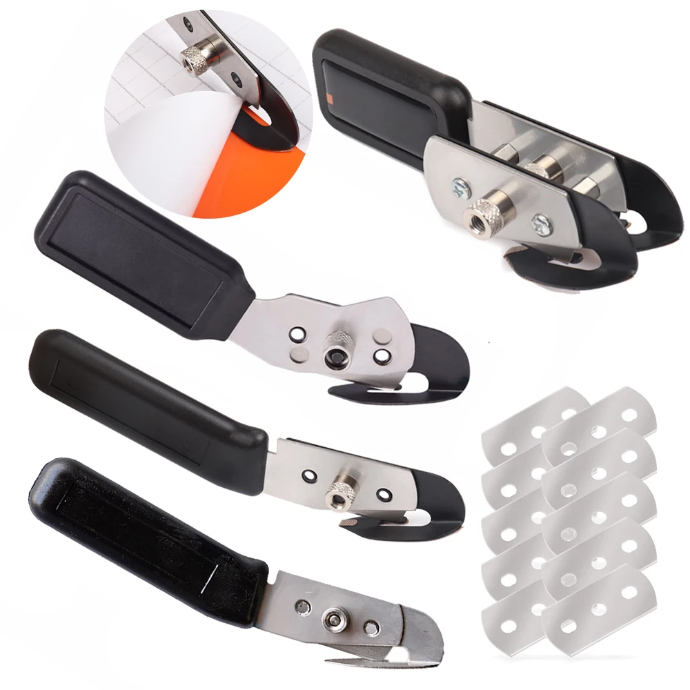 EHDIS Carbon Fiber Car Sticker Slitting Knife +10pcs Spare Blade Covering Film Vinyl Safety Cutter Tool for Decal Window Tinting |