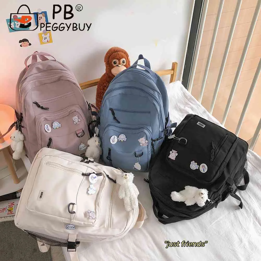

Simple Nylon Backpacks Multi-pocket Casual Aesthetic Backpack Large Capacity Boy Girl Rucksack Adjustable Strap for High School
