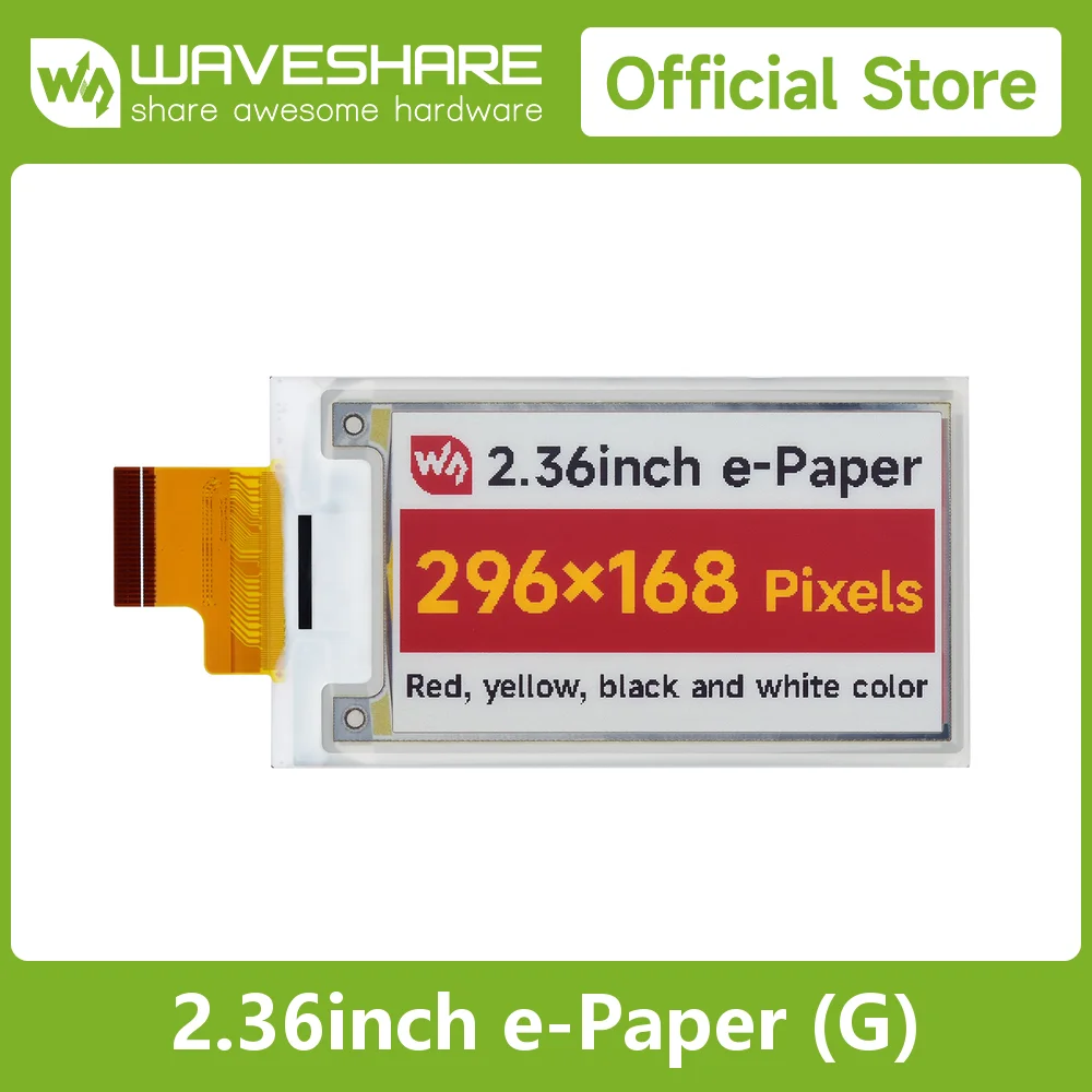 Фото Дисплей Waveshare 2.36 дюйма E-Paper (G) raw, 296 × 168, красный/желтый/черный/белый, идеально подходит для ценников, этикеток на полках, промышленного применения №1