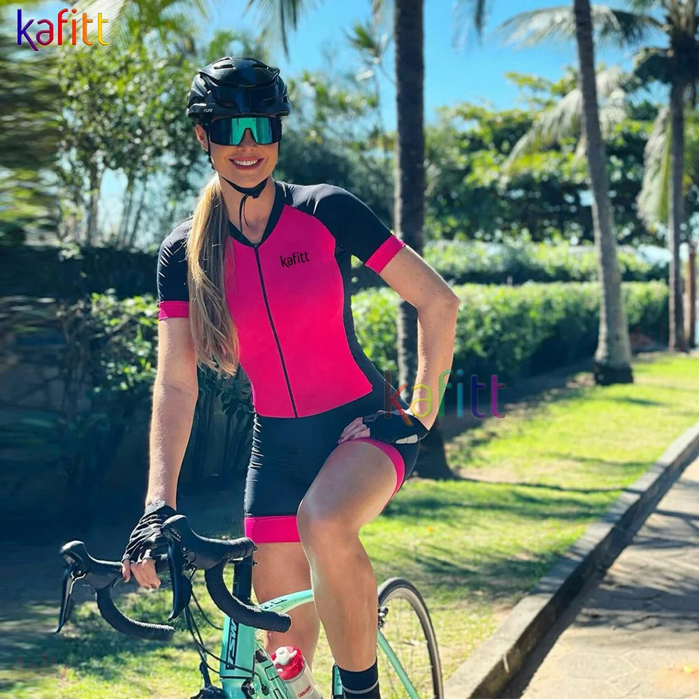 

Kafitt Women's Pink Black Short Triathlon Skinsuit Cycling Jersey Sets 2022 Macaquinho Ciclismo Feminino 20D Pad Jumpsuit Kits
