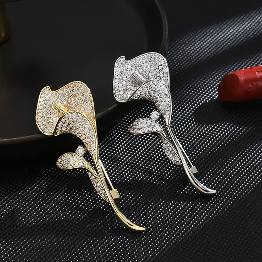 

Charm Luxury Flower Shape Opal Jewelry Exquisite Crystal Tulip Brooch Rhinestone Pins Korean Style Brooch Suit Accessories