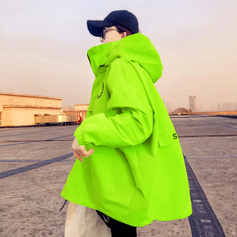 Fluorescence Green Outerwear Women Spring and Autumn Mid-Length 2024 New Temperament This Year Popular Fashion Trench ...