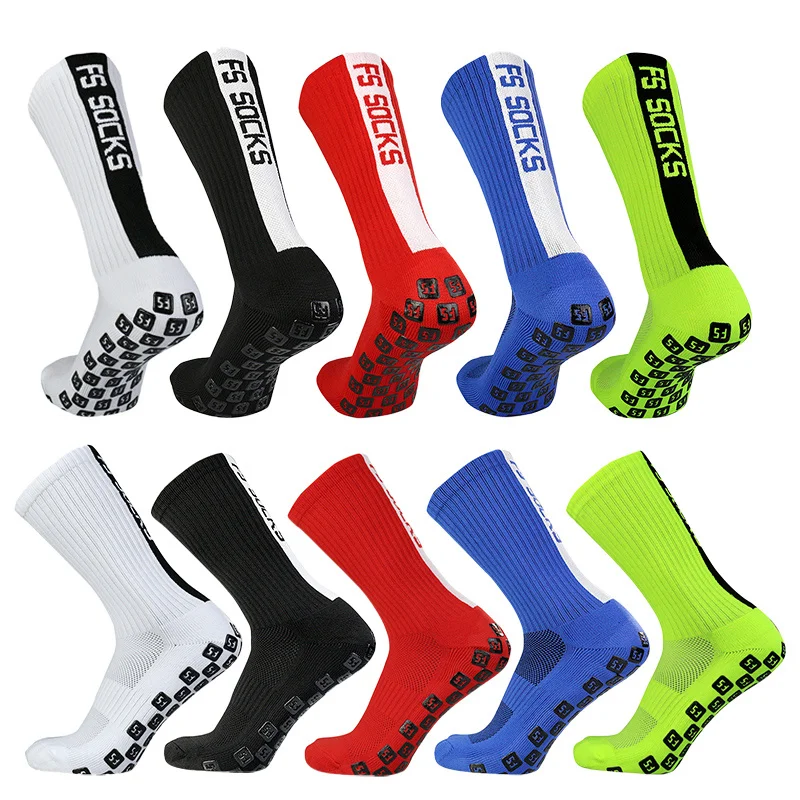 

grip New silicone anti slip soccer socks men women letter stripes FS sports football socks calcetines hombre futbol