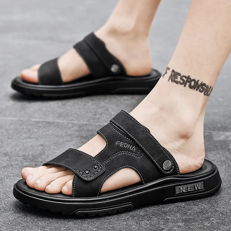 

Summer Men Sandals Fashion New Microfiber Leathe Shoes High Quality Soft Anti-slip Rubber Casual Men Slippers Male Beach Shoes