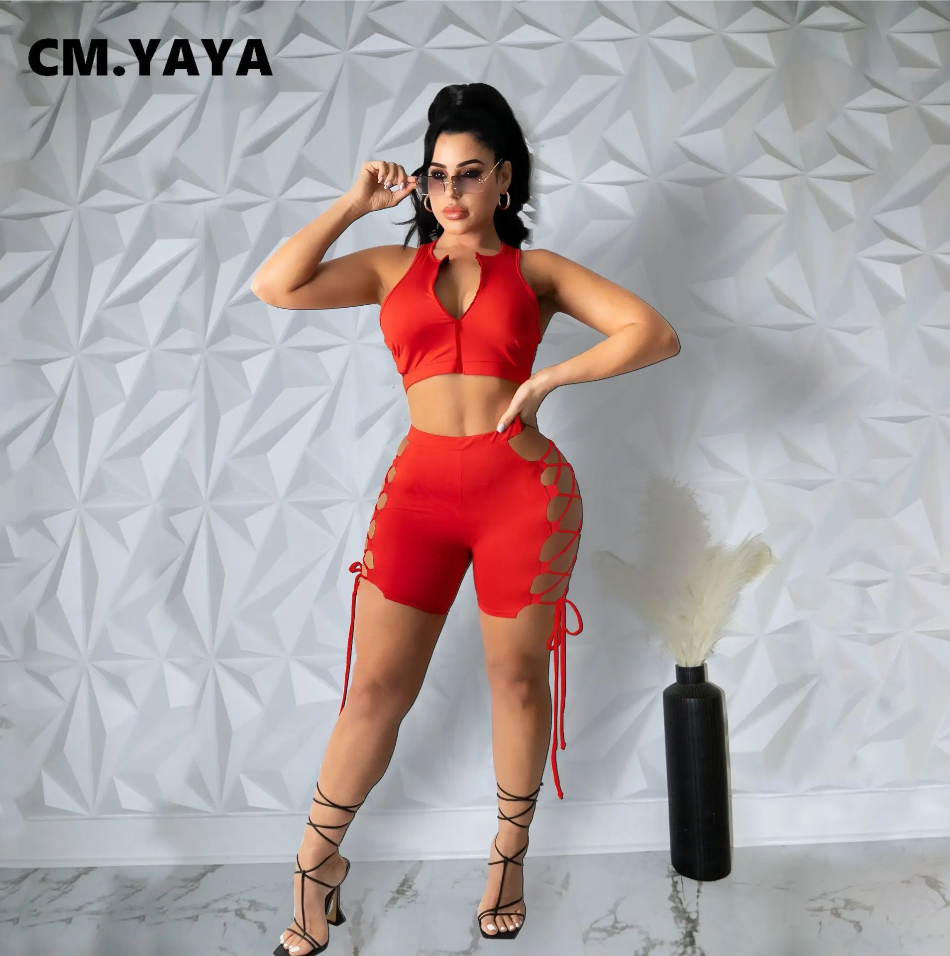 Женский спортивный костюм CM.YAYA Active из двух предметов летний комплект топа на