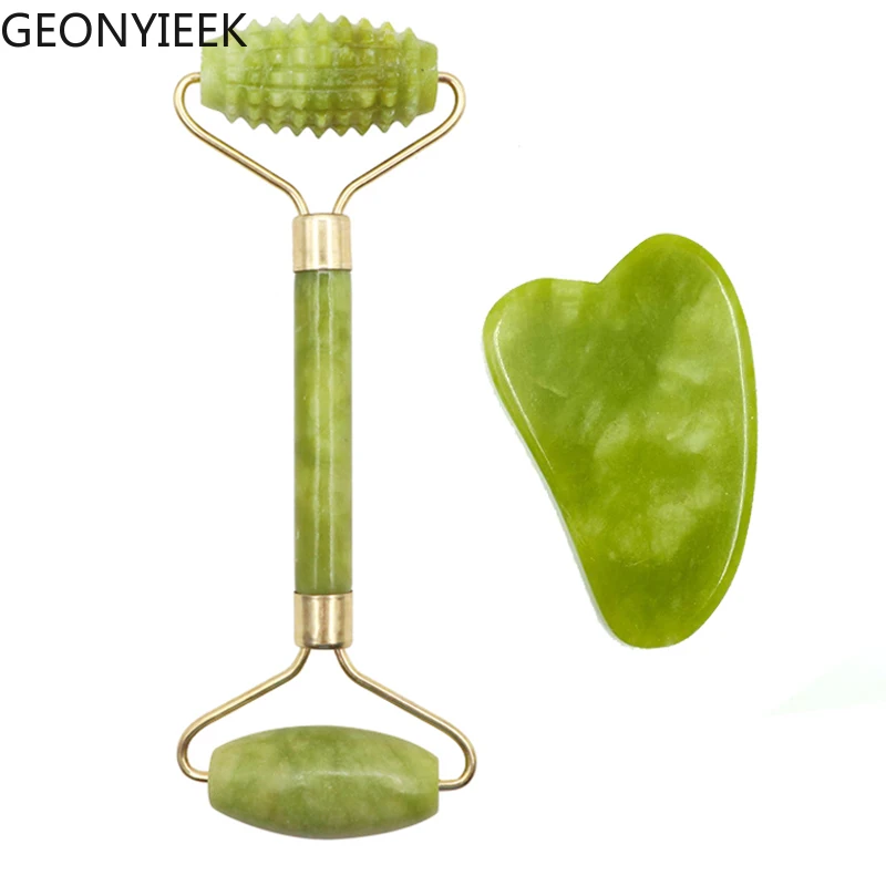 

Natural Green Jade Roller Gua Sha Set Facial Body Massager Roller Jade Stone Massage Set Face Lifting Anti Wrinkle Massage Tools