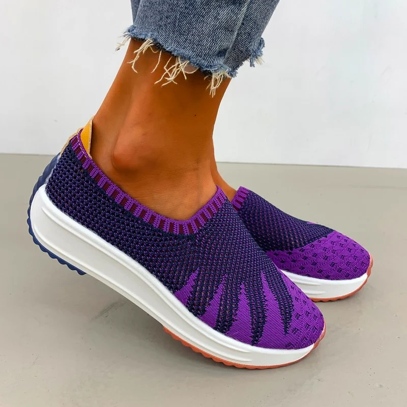 

Summer Breathable Sport Shoes Women 2022 New Knitted Fabric Ladies Slip On Comfy Loafers Home Outdoor Patchwork Running Sneaker
