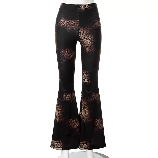 

2022NEW Goth Snake Printed Pants Punk Harajuku Bodycon High Waist Flared Trousers Women Vintage Aesthetic Elegant Casual Bottom