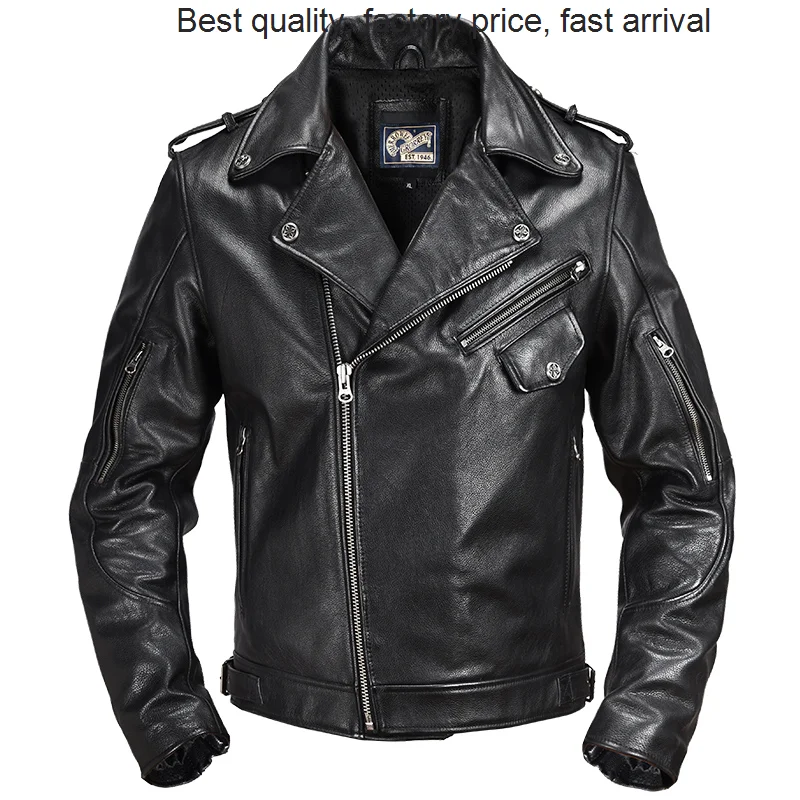 

Высококачественная Роскошная брендовая мужская короткая мотоциклетная кожаная куртка из натуральной коровьей кожи в стиле ретро
