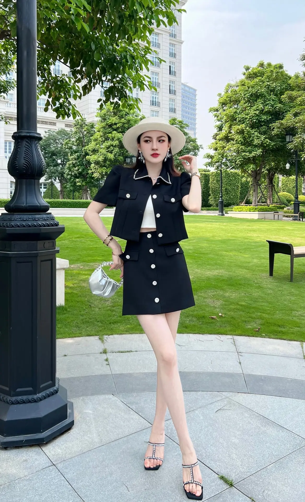 

2023 spring and summer women's clothing fashion new Short Sleeve Mid-Length Dress Set 0526