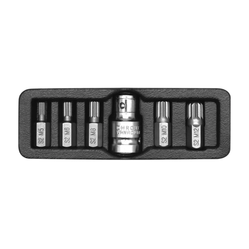 

6 in 1 Screwdriver Bit 12 Point Spline 10mm Shank Impact Bit M5/6/8/10/12 with 1/2" Drive Socket Adapter DIY Kit
