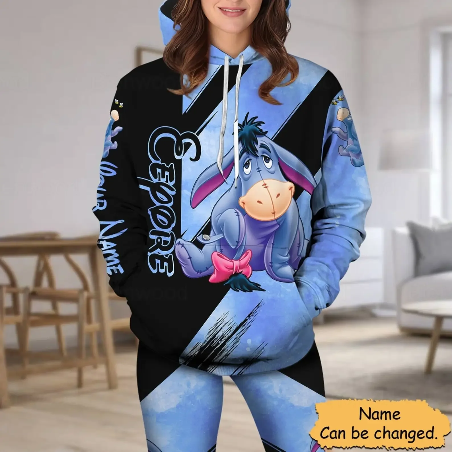 Персонализированная 3d Толстовка Eeyore Женская толстовка с капюшоном и штаны для