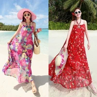 bohemian printing camisole dresses spring summer 2022 new beach vacation sleeveless slash neck loose maxi dress womens clothing