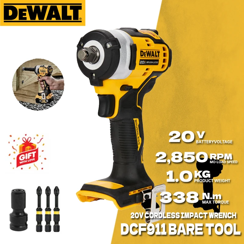 

Dewalt Brushless Compact Impact Wrench 1/2" With Hog Ring Anvil Tool Only 20V MAX Power Tool Rechargeable Electric Wrench DCF911