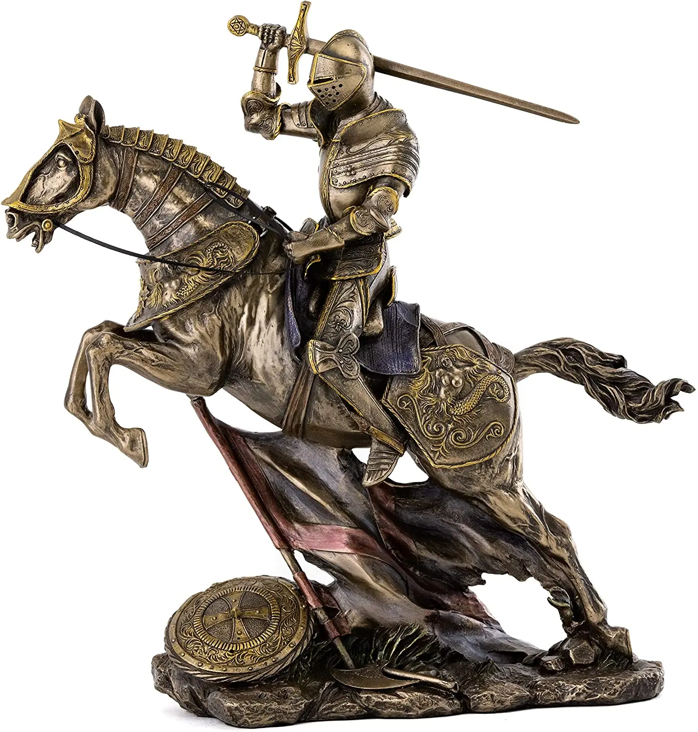 

Top Collection Medieval Knight Statue in Armor - Battle Warrior Sculpture on Horse in Premium Cold Cast Bronze - 10.25-Inch Col