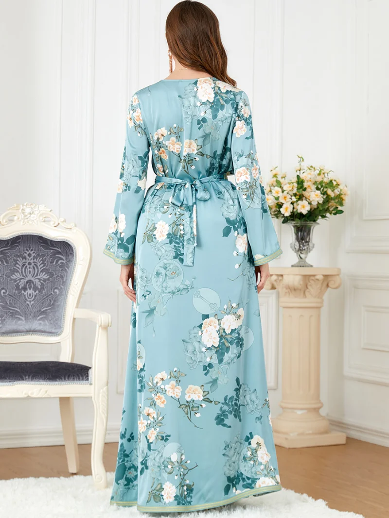Floral Kaftan Arabic Long Dress Women Printed Muslim Moroccan Party Caftan Gulf Jalabiya Dubai Turkish Abayas Black Dresses