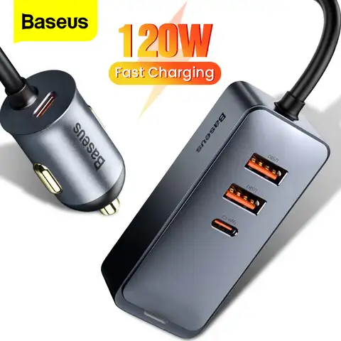 Автомобильное зарядное устройство Baseus с 4 USB-портами, 120 Вт, 20 Вт