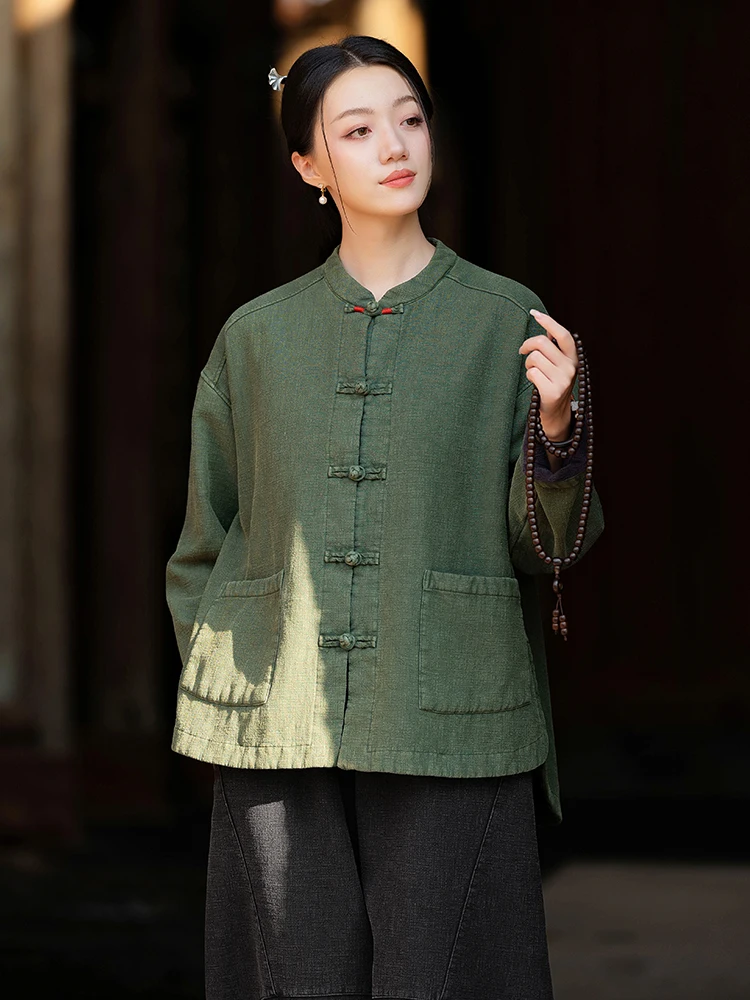 Осенне-зимний китайский кардиган в стиле ретро верхняя одежда женский Ramie Sand Fried