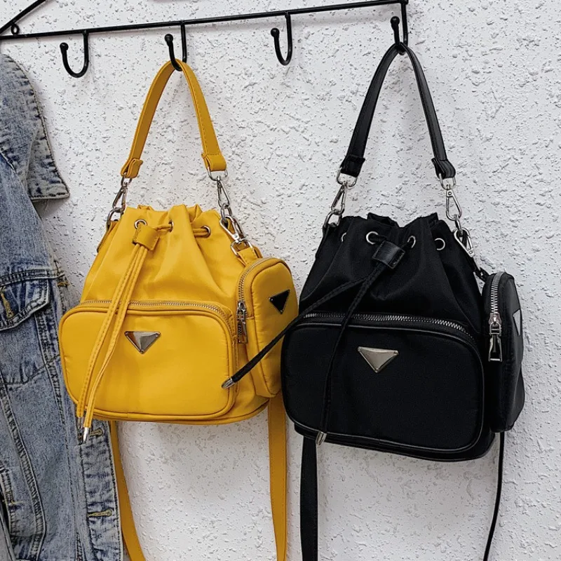 

Women Bag Fashion Shoulder Bag Japanes Style Drawstring Bucket Bag Canvas Lady Handbag Messenger Bag Causal Crossbody Pack Retro