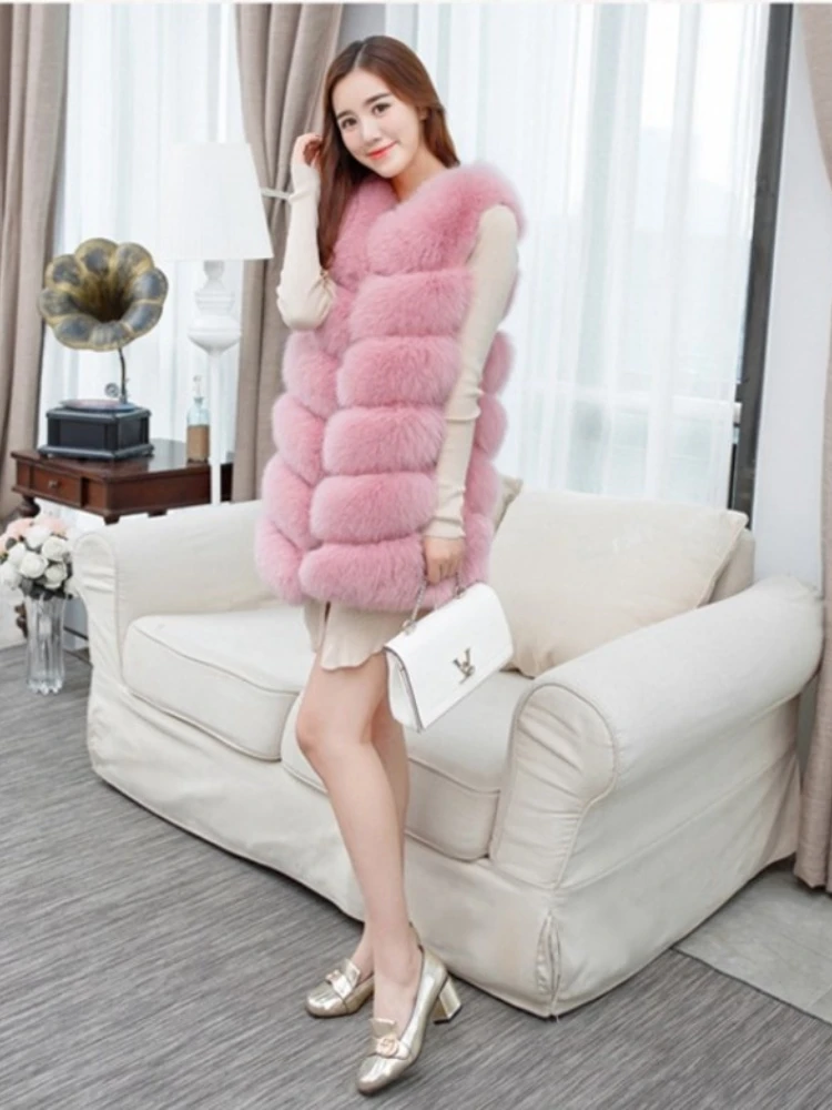 ICCLEK Fur fox fur vest coat imitation fur medium long artificial fur vest