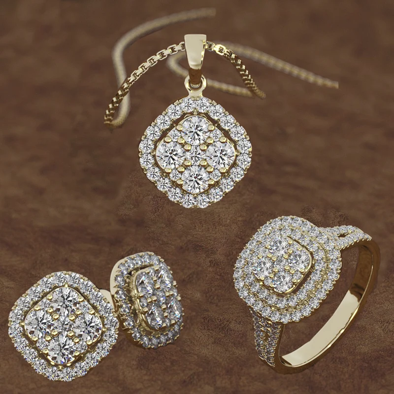 3 Pcs/set New Arrival Hearts & Arrows Earrings Necklace Ring Set for Women Engagement Party Jewelry