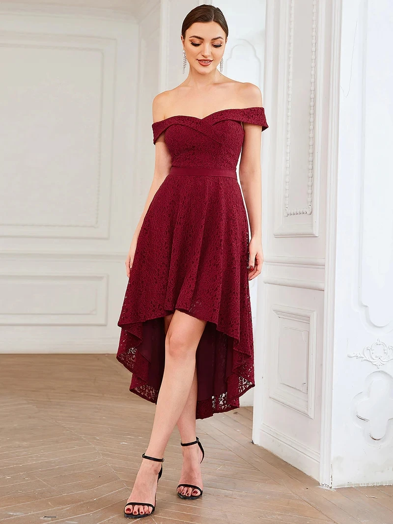 

Elegant Evening Dress Long Off the Shoulder Asymmetrical Hem Knee-Length Gown 2022 Ever Pretty of Simple Prom Party Women Dress