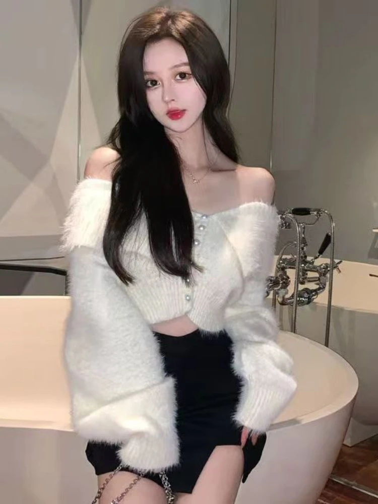 QWEEK Y2k Coquette сексуальный кардиган с открытыми плечами женский старый денежный