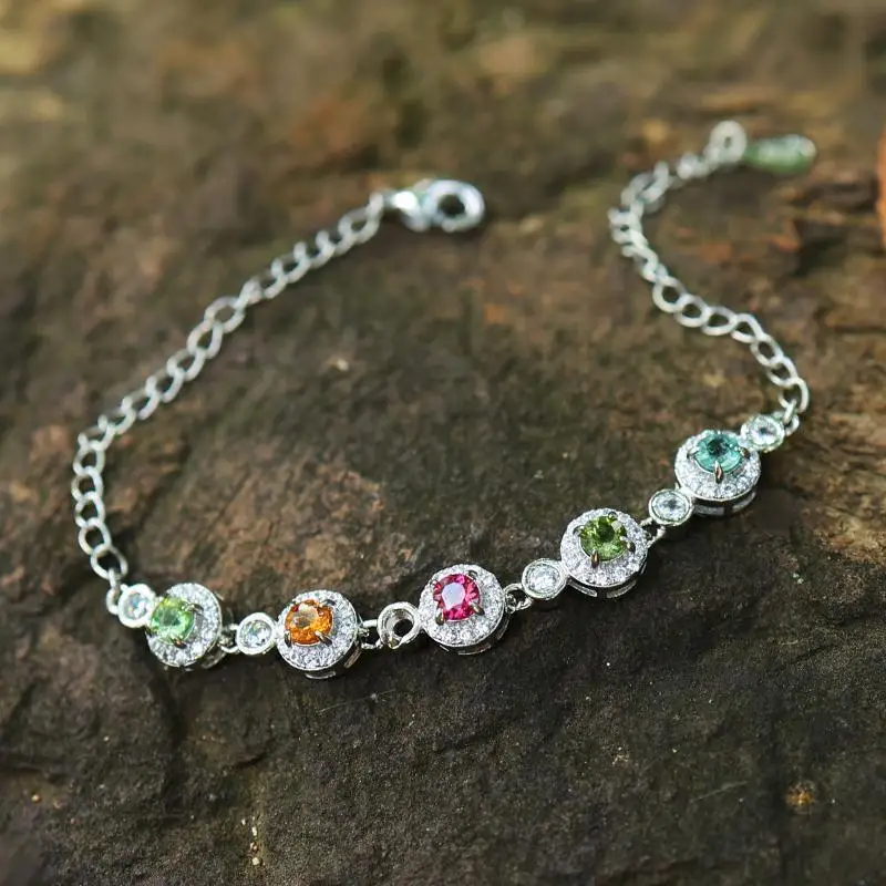 

Colorful Stone Ring Buckle Women's Bracelet Inlaid Color Stone Women's Retro Rainbow to Give Mom