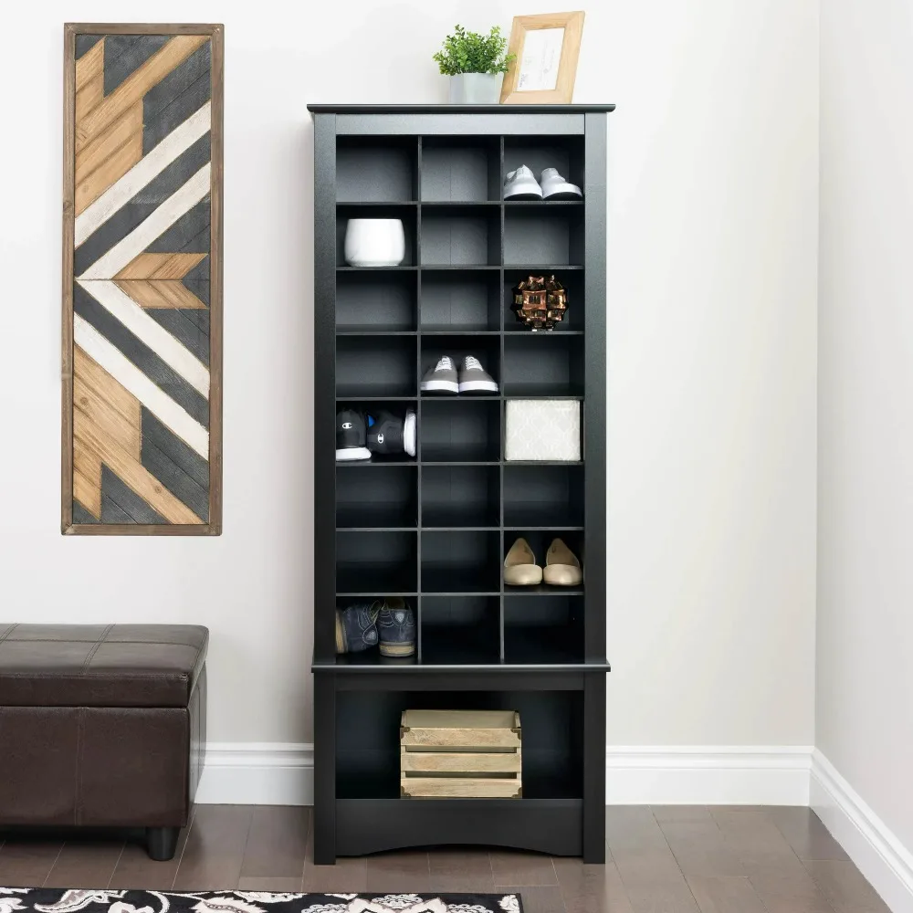 

Space-Saving 36 Pair Shoe Storage Cabinet With Cubbies, White shoe cabinet
