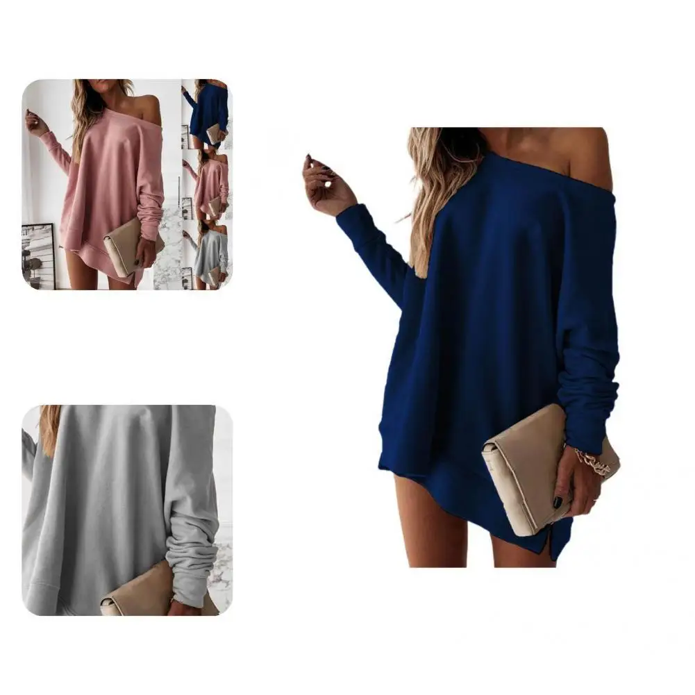 

Streetwear Chic Sexy Casual Lady Sweatshirt Top Cold Resistant Oversized Sweatshirt Pure Color for Daily Life
