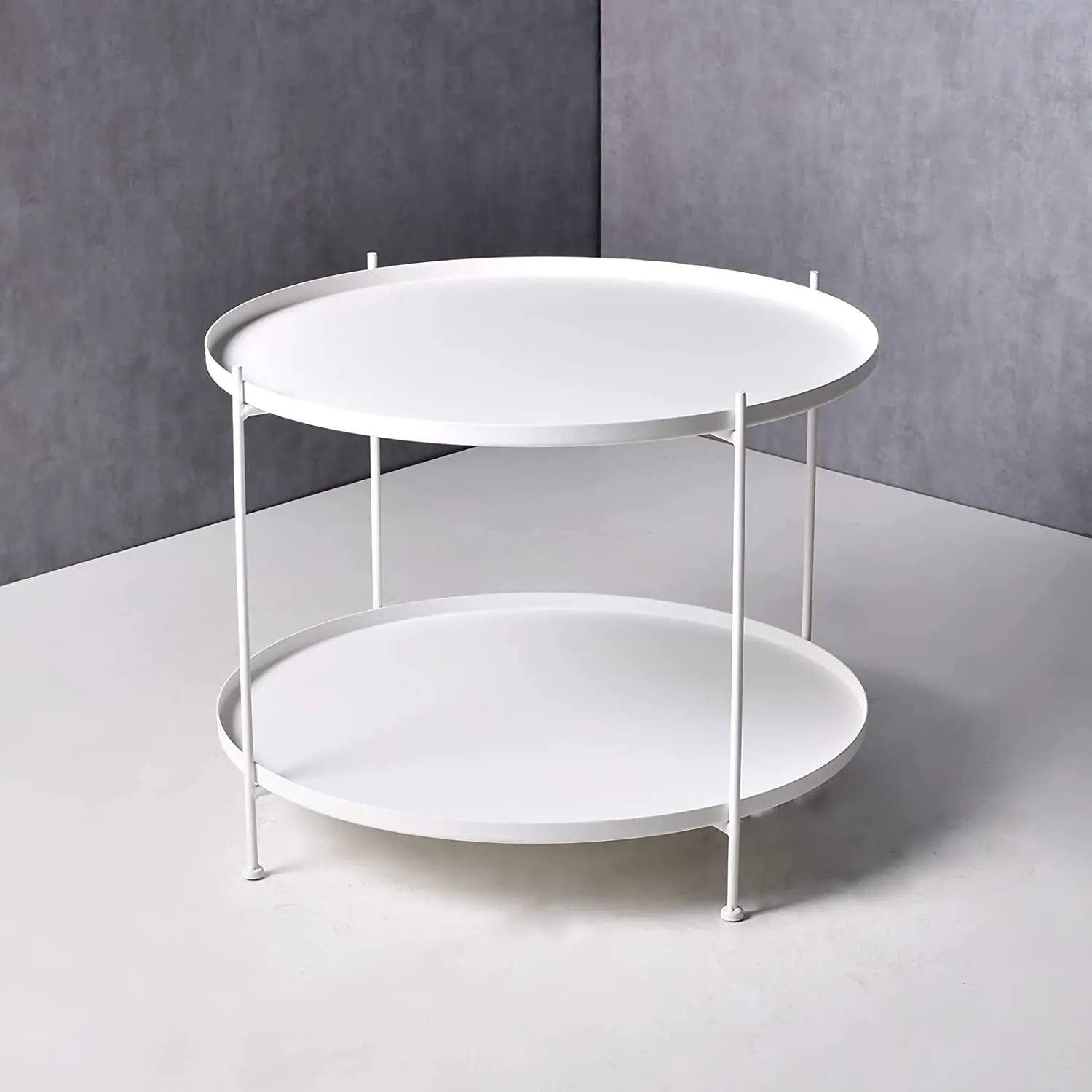 

Topower 27.6 Inch Round Indoor/Outdoor Living Room Small Side Coffee Table with 2-Tier Storage Shelfh