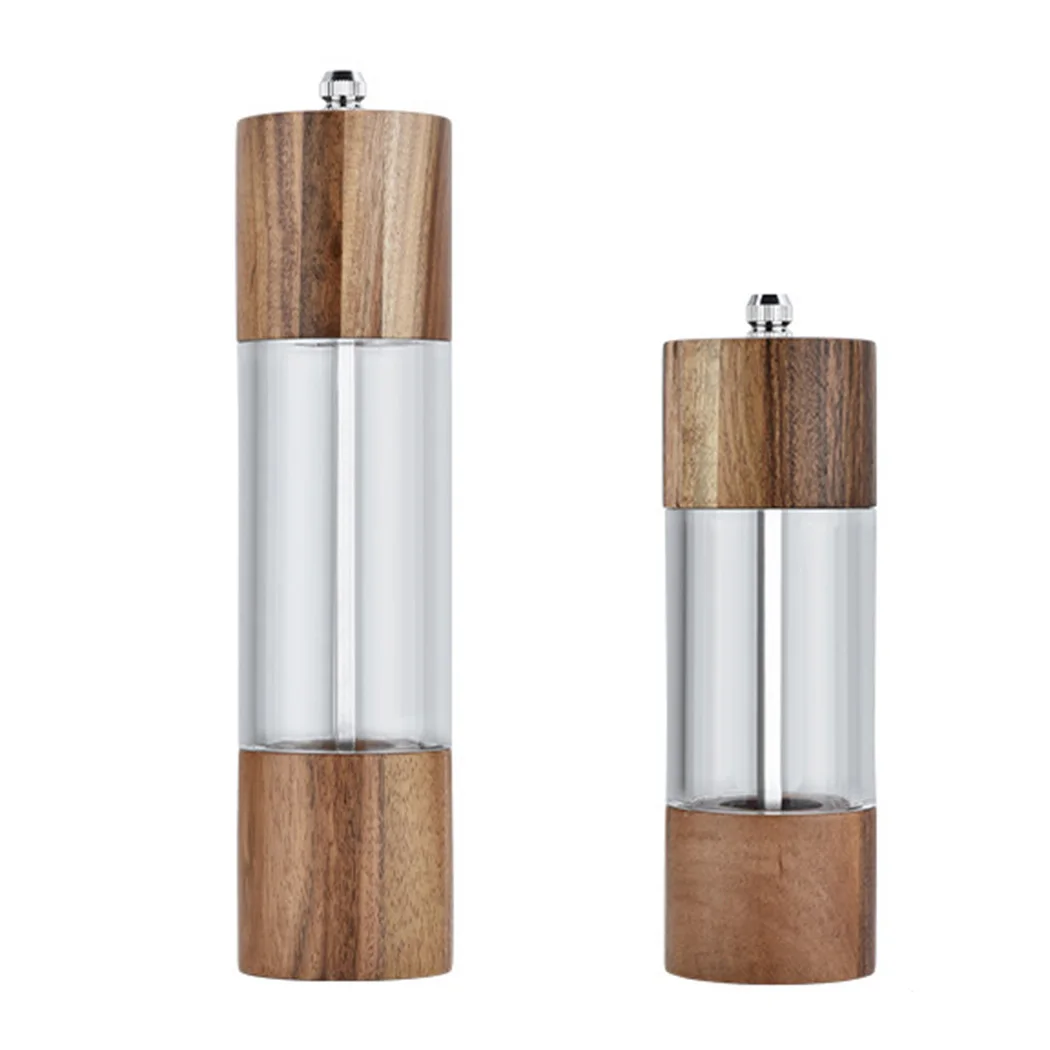 

Pepper Grinder Acacia Acrylic Cylindrical Grinder Wooden Muller Seasoning Spice Milling Gadget Adjustable Kitchen Gadget