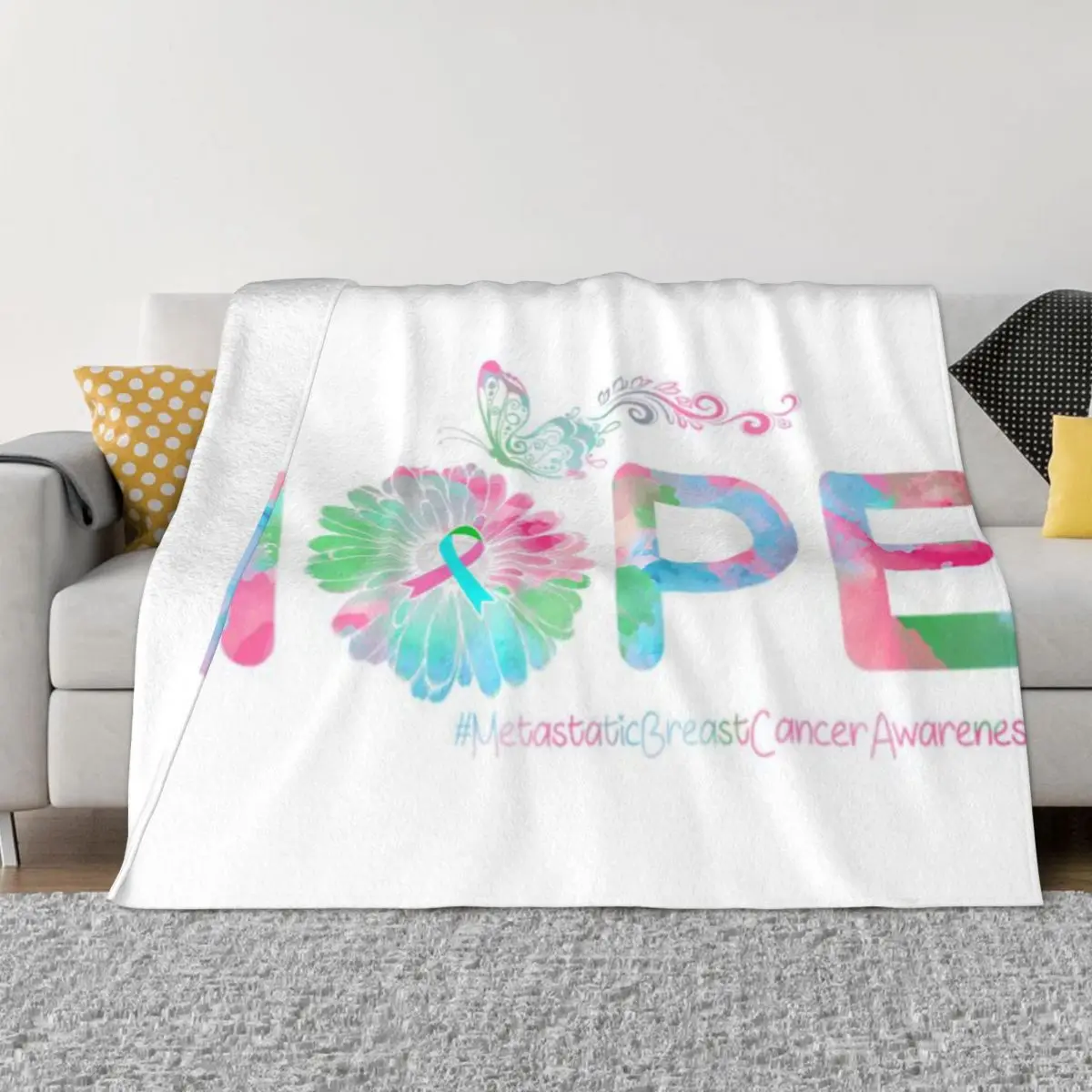 Ультрамягкое одеяло из микрофлиса HOPE Butterfly Metastatic с информацией о раке молочной