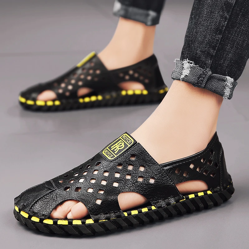 Сандалии CYYTL мужские кожаные Повседневные Дышащие Модные уличные пляжные туфли