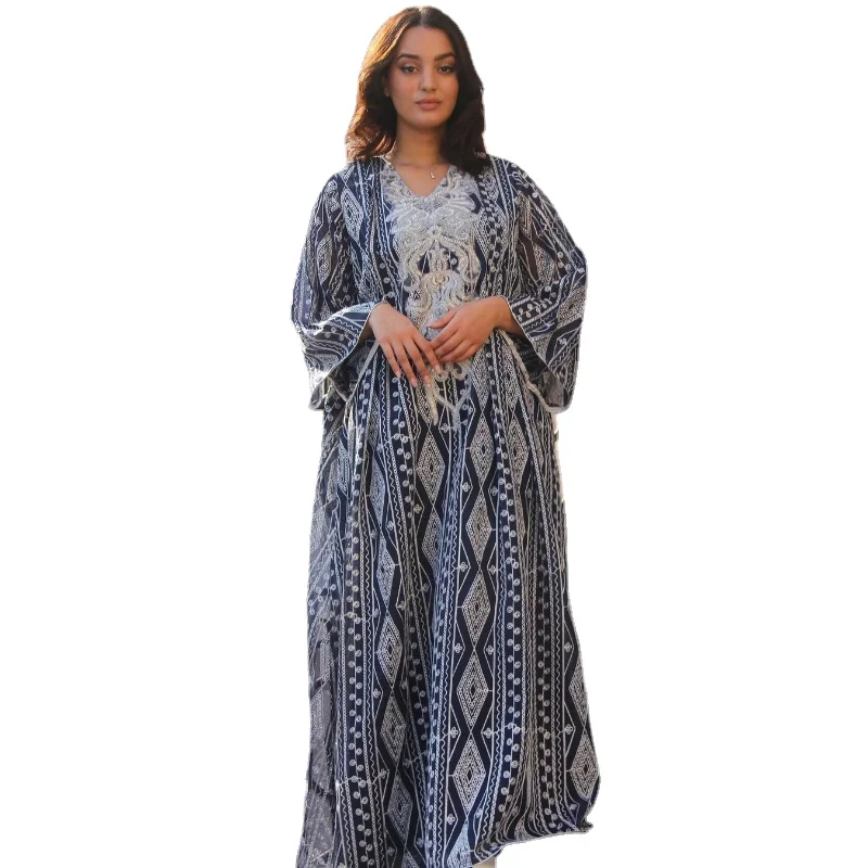 Jalabiya Ramadan 2023 Kuwaiti Kaftan Dubai Luxury Sequins Ethnic Embroidery Long Dresses Vintage Women Abaya Happy Eid Mubarak
