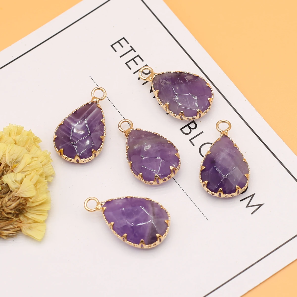 

Natural Drop Shape Amethyst Semi-precious Stone Crystal Agate Pendant DIY Charm Necklace Earrings Gift Jewelry