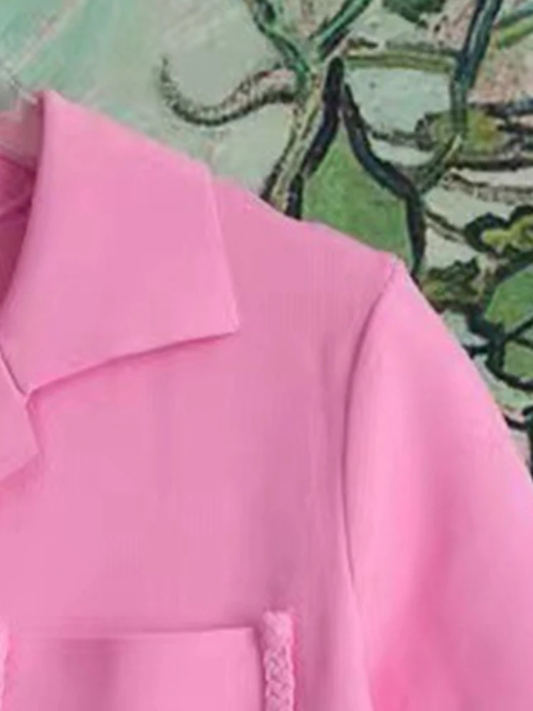 

Women Dress 2022 Spring and Summer New Lapel Pink Lace Slim Knitted Mini Dress