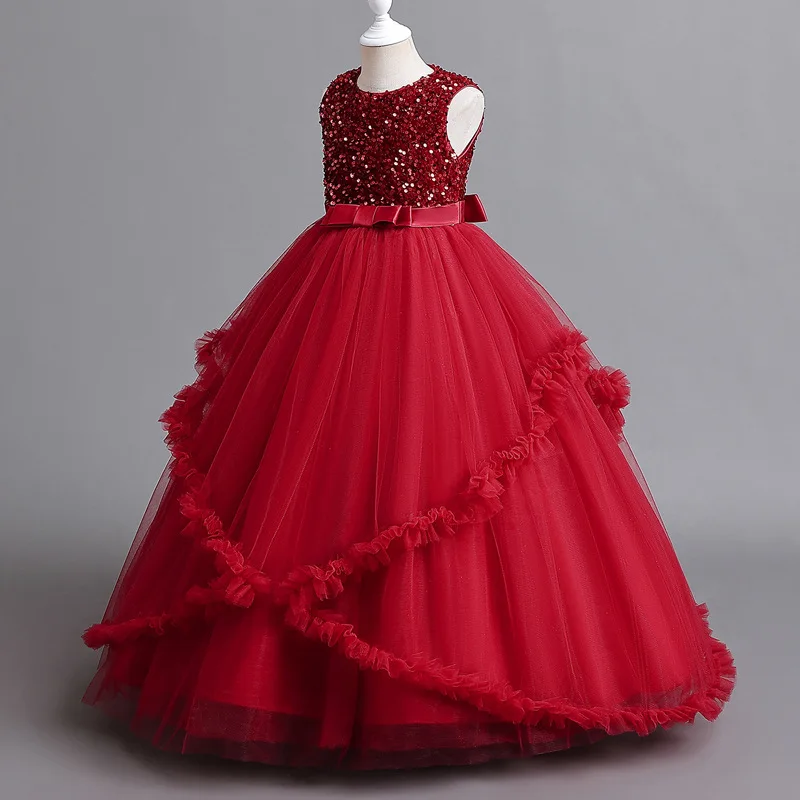 Новинка платье принцессы понгса без рукавов с цветами для девочек свадебное
