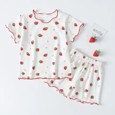 Лето 2024, одежда для маленьких девочек, цветочный костюм, детские футболки с полным принтом, модный пижамный комплект с коротким рукавом, домашняя одежда для малышей, ночная рубашка