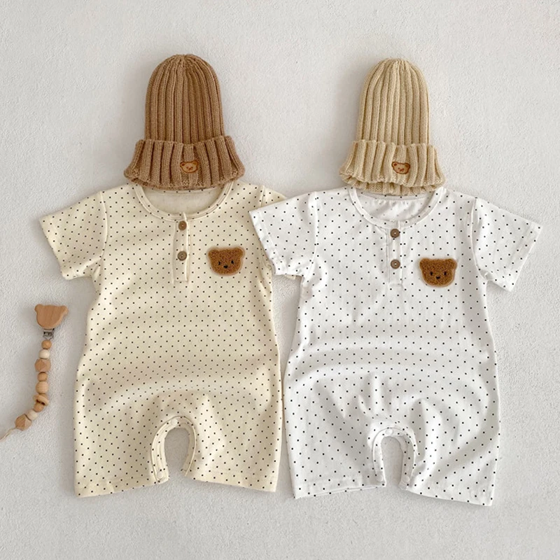 

Детский хлопковый комбинезон в горошек, с коротким рукавом