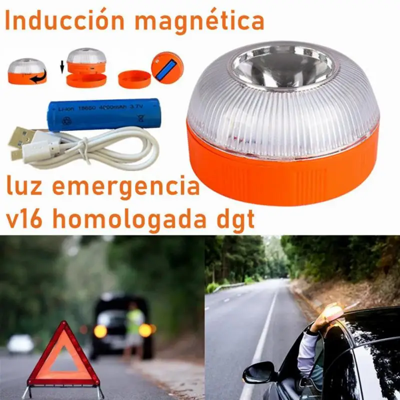 

Rechargeable Led Car Emergency Light V16 Flashlight Magnetic Induction Strobe Light Road Accident Lamp Beacon Safety Accessory