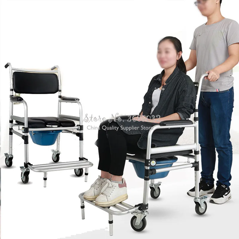 With Four Wheels Movable Aluminum Alloy Wheelchairs For Old Menpatients Folding Toiletchair
